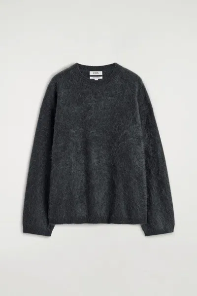 Cos Brushed-cashmere Crew-neck Sweater In Gray