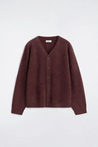 Cos Cardigan Con Scollo A V In Cashmere Spazzolato In Rosso