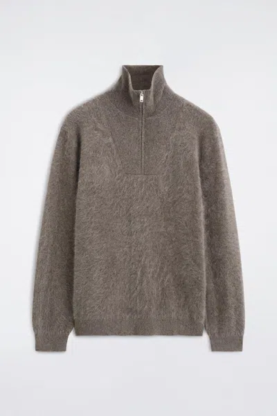 Cos Brushed-cashmere Zip-up Sweater In Brown