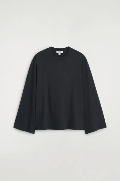 Cos T-shirt À Manches Longues En Coton Brossé In Noir