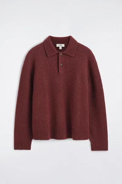 Cos Brushed-wool Polo Shirt In Red