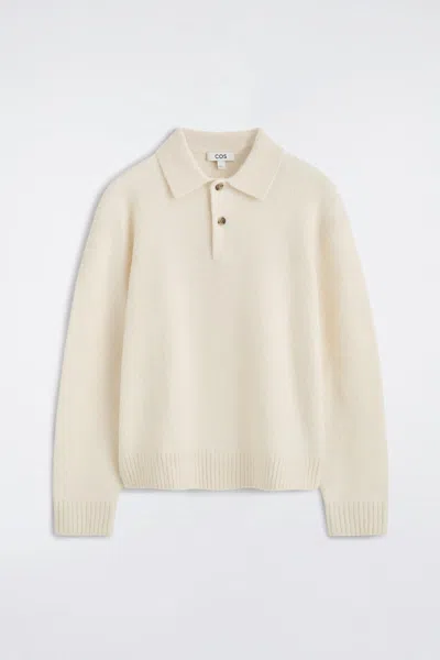 Cos Brushed-wool Polo Shirt In White