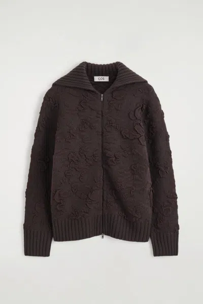 Cos Bubble-jacquard Zip-up Cardigan In Brown