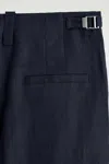 Cos Buckle-detail Linen Balloon-leg Pants In Navy In Blue
