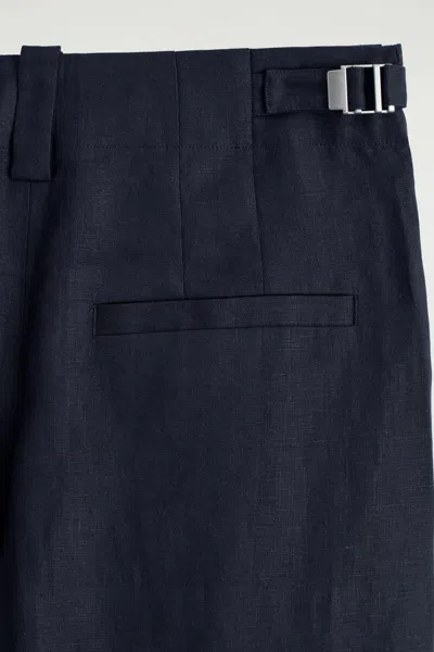 Cos Buckle-detail Linen Balloon-leg Pants In Navy In Blue