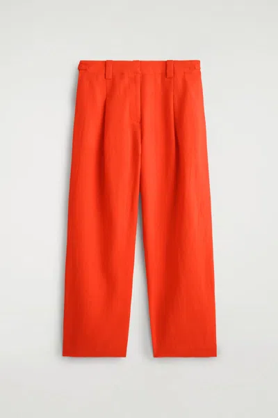 Cos Buckle-detail Linen Balloon-leg Pants In Orange