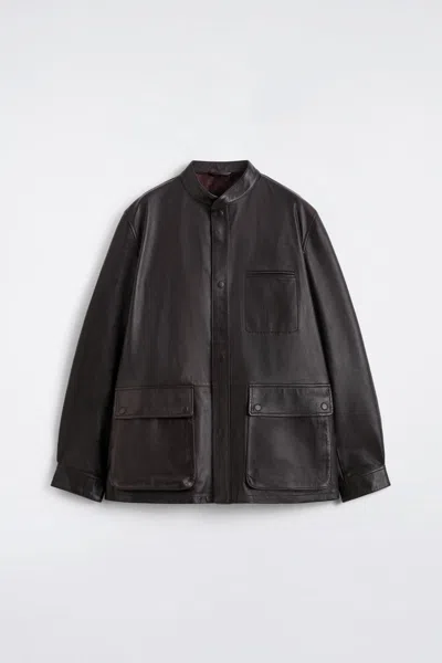 Cos Burnished Nappa Leather Jacket In Brown