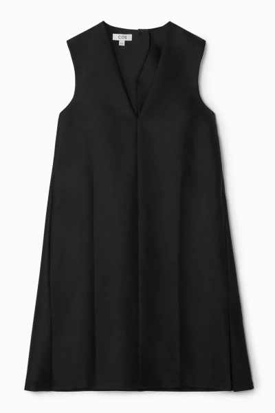 Cos Button-detail Wool-blend Dress In Black