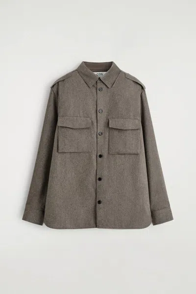 Cos Button-down Collar Wool Shirt In Beige In Gray