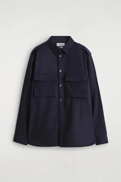 Cos Button-down Collar Wool Shirt In Navy In Blue
