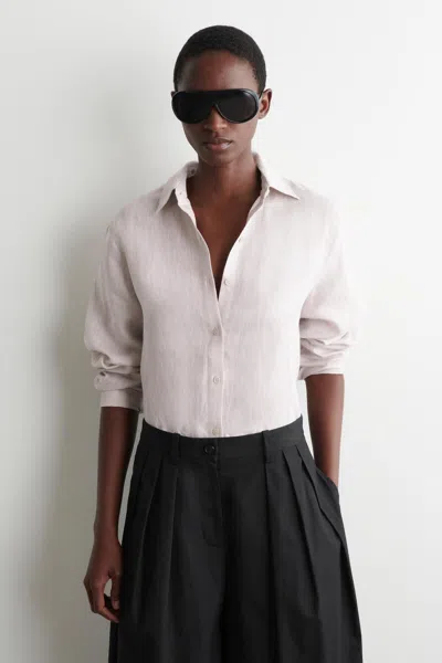 Cos Button-down Collar Linen Shirt In Pink
