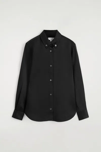 Cos Button-down Collar Satin Shirt In Black