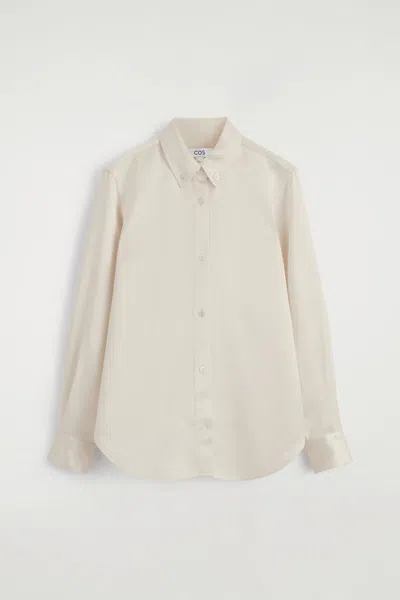 Cos Button-down Collar Satin Shirt In Neutral