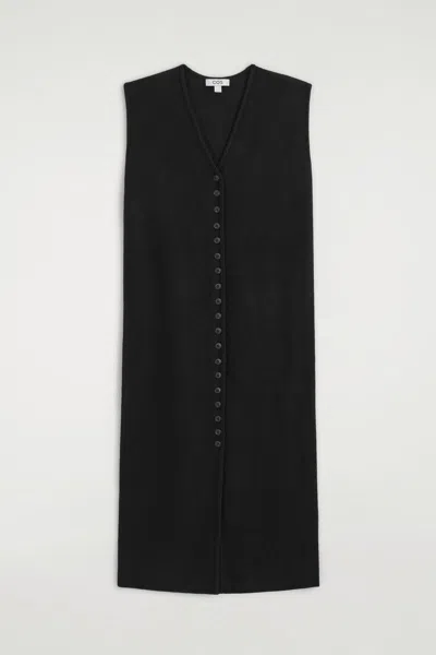 Cos Buttoned Boiled Merino Wool Dress In Black