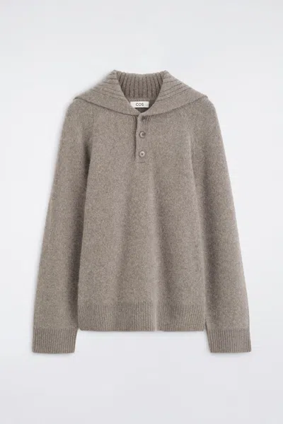 Cos Buttoned Cashmere Funnel-neck Jumper In Beige
