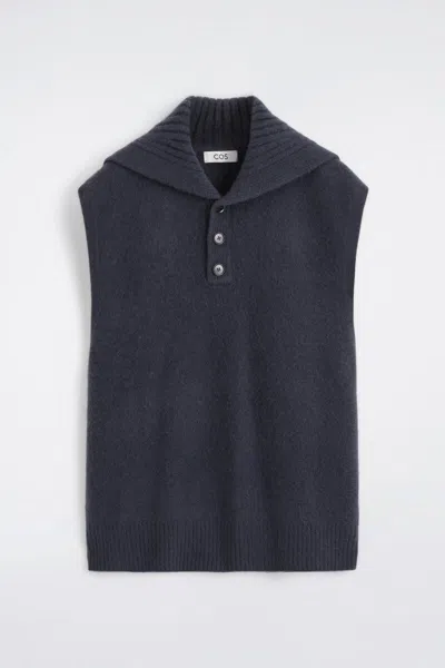 Cos Buttoned Cashmere Mock-neck Tank In Blue