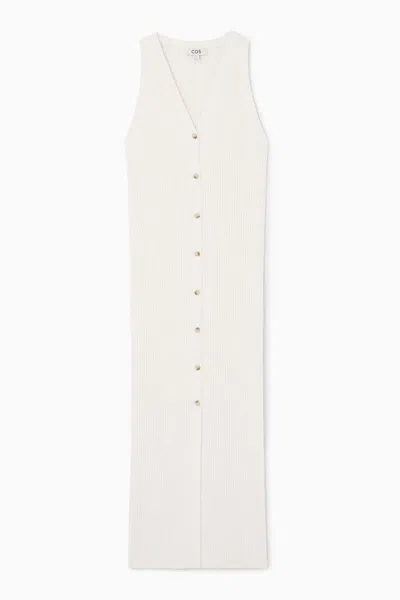 Cos Buttoned Rib-knit Maxi Dress In White