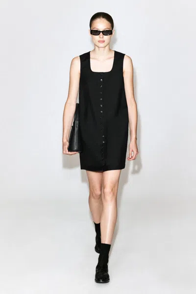 Cos Buttoned Wool-twill Mini Dress In Black