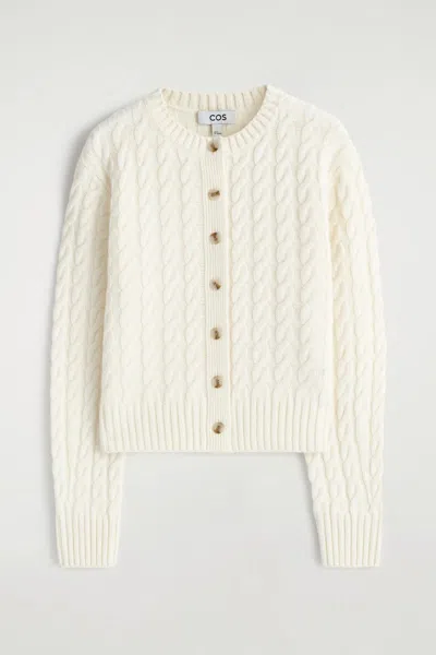 Cos Cable-knit Merino Wool Cardigan In White