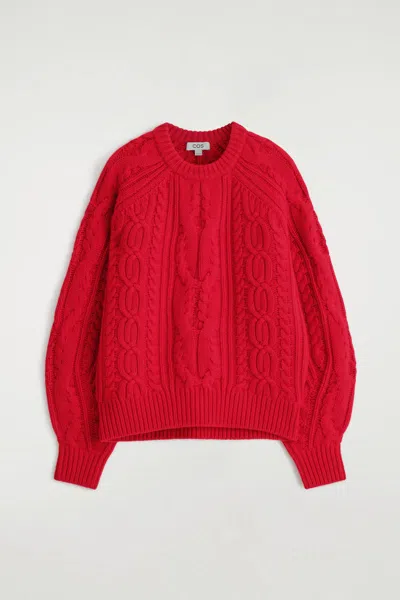 Cos Cable-knit Wool-cashmere Sweater In Red