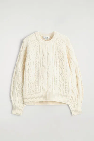 Cos Cable-knit Wool-cashmere Sweater In White
