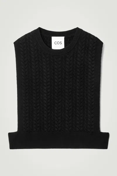 Cos Cable-knit Wool Hybrid Vest In Black