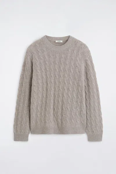 Cos Cable-knit Cashmere Crew-neck Sweater In Beige