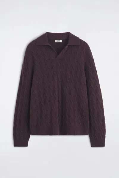 Cos Cable-knit Cashmere Polo Sweater In Red