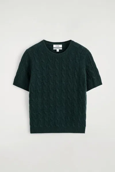 Cos Cable-knit Cashmere T-shirt In Green