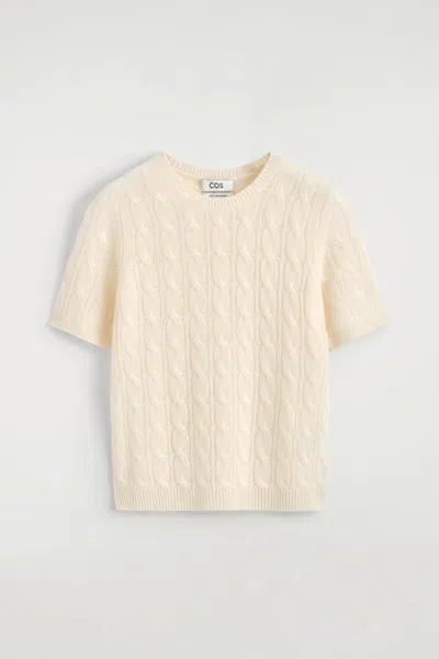 Cos Cable-knit Cashmere T-shirt In White