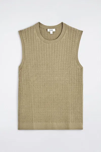 Cos Cable-knit Cotton-linen Tank Top In Beige
