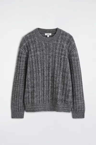 Cos Cable-knit Merino-mohair Sweater In Gray