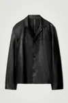 Cos Camp-collar Leather Jacket In Black