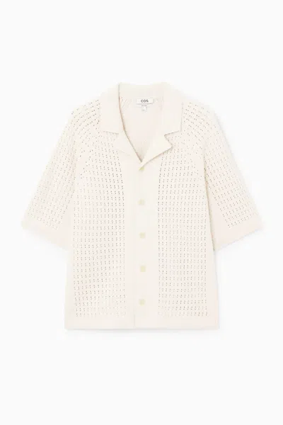 Cos Camp-collar Open-knit Shirt In White