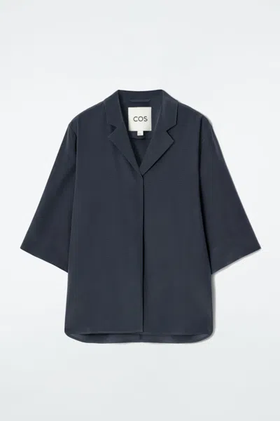 Cos Camp-collar Silk Shirt In Blue