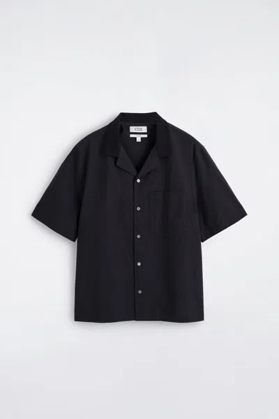 Cos Camp-collar Cotton Shirt In Black