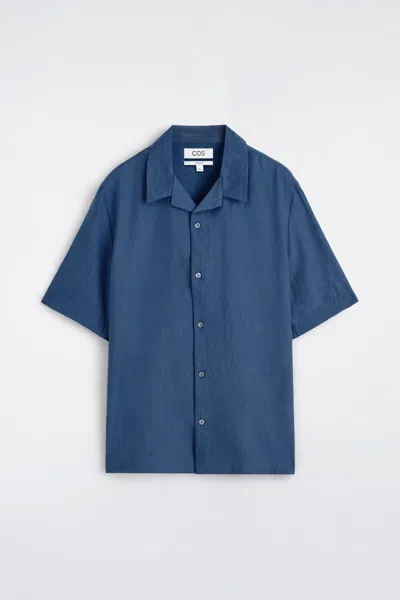 Cos Camicia In Jacquard Con Colletto Aperto In Blue