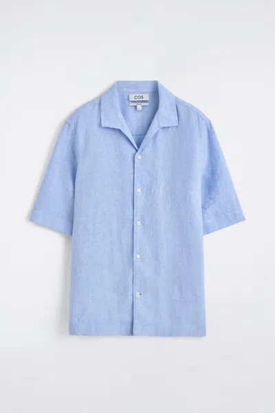 Cos Camp-collar Short-sleeved Linen Shirt In Light Blue