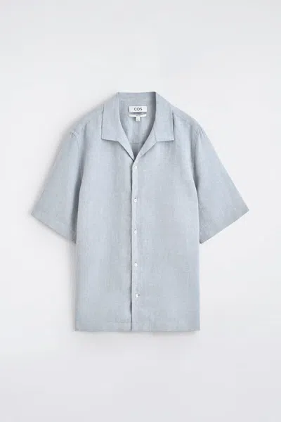 Cos Chemise En Lin À Col Cubain Et Manches Courtes In Blue
