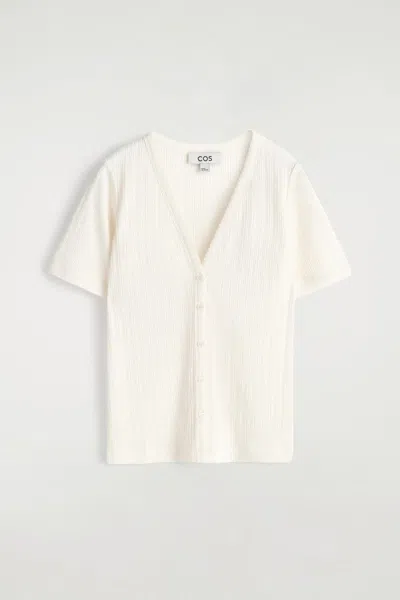 Cos Cardigan A Maniche Corte In Maglia Traforata In White
