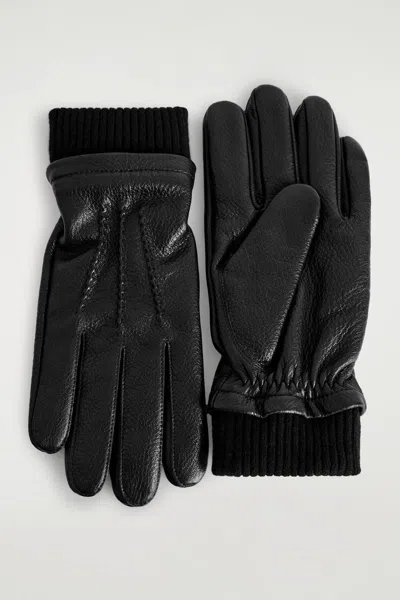 Cos Cashmere-lined Leather Gloves In Black