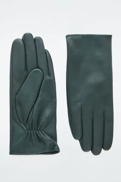 Cos Cashmere-lined Leather Gloves In Green | ModeSens