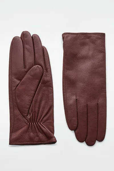 Cos Cashmere-lined Leather Gloves In Red