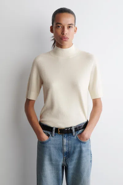 Cos Cashmere Mock-neck T-shirt In White