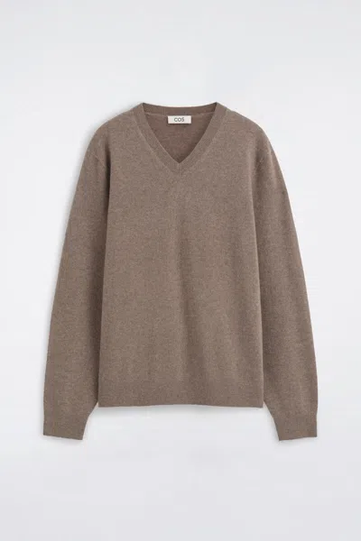 Cos Cashmere V-neck Sweater In Brown