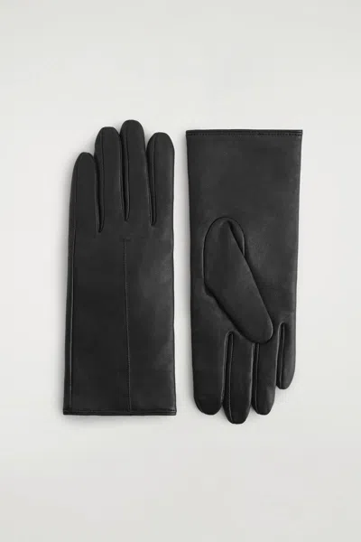 Cos Cashmere Wool-lined Leather Gloves In Black