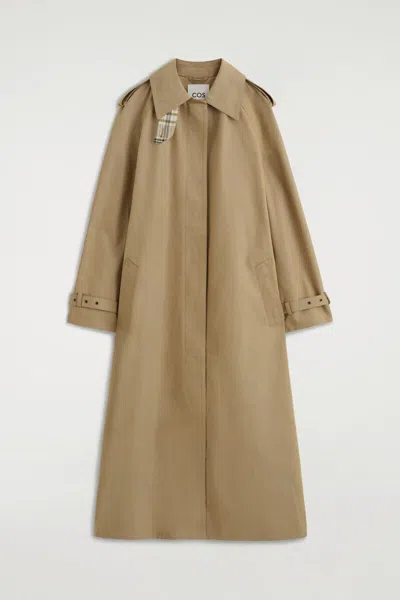 Cos Check-detail Belted Cotton Trench Coat In Beige