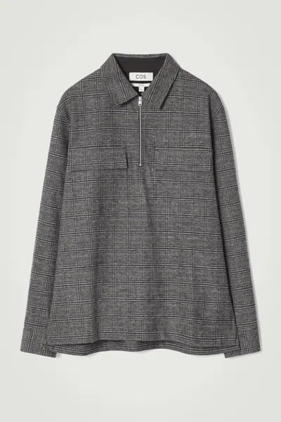 Cos Checked Half-zip Shirt In Black