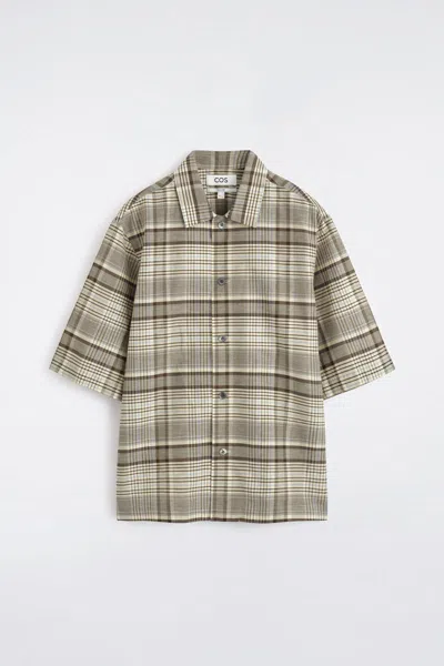 Cos Checked Linen-blend Short-sleeved Shirt In Beige In Sand