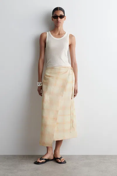 Cos Checked Midi Wrap Skirt In Orange